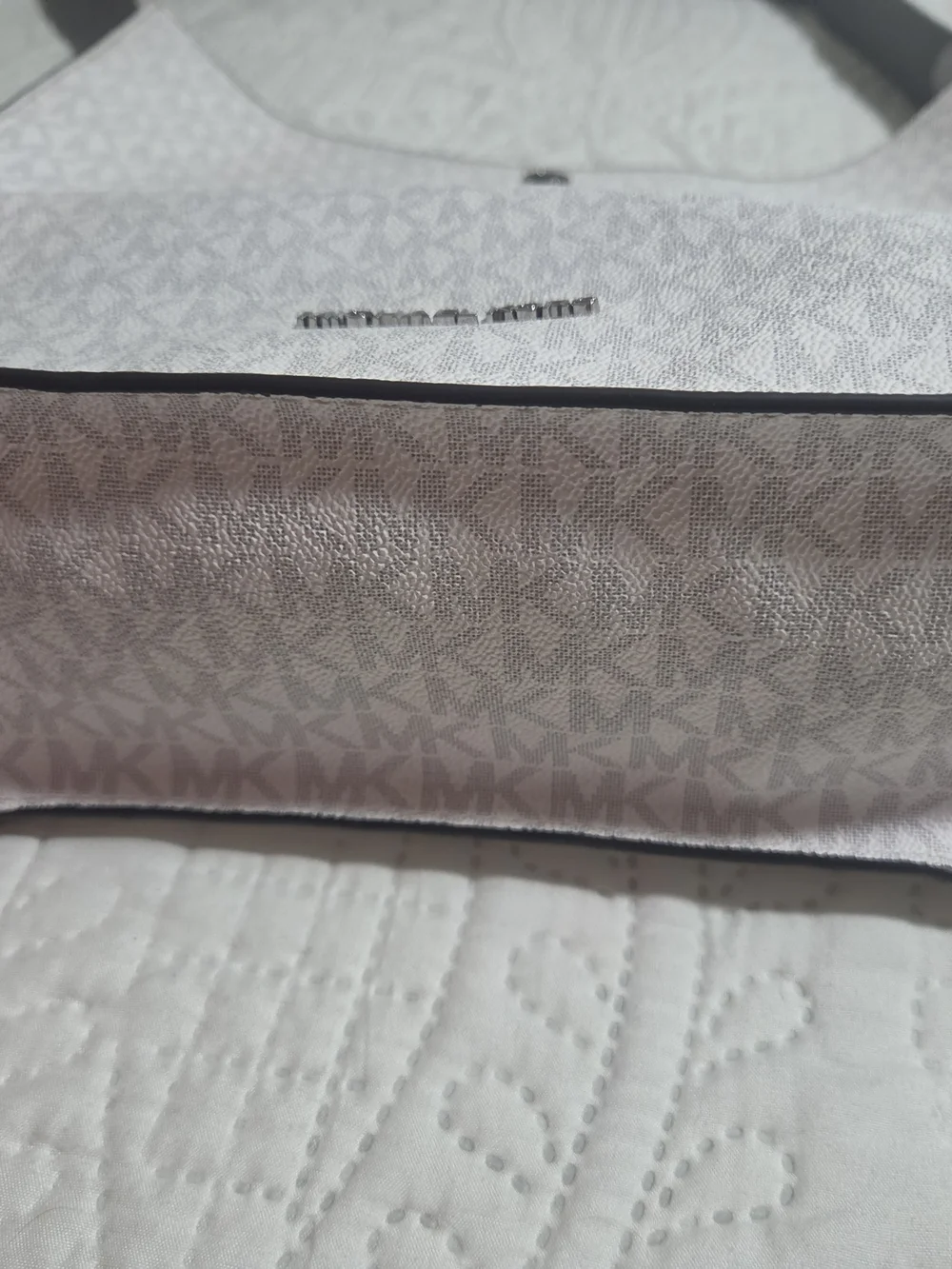 Michael Kors Metallic Taupe Logo Messenger Bag with Gray Strap